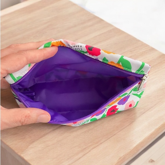 2/$25 NEW Clinique x Donald Bright Floral Makeup Cosmetics Bag Pink Purple Green - Picture 6 of 6